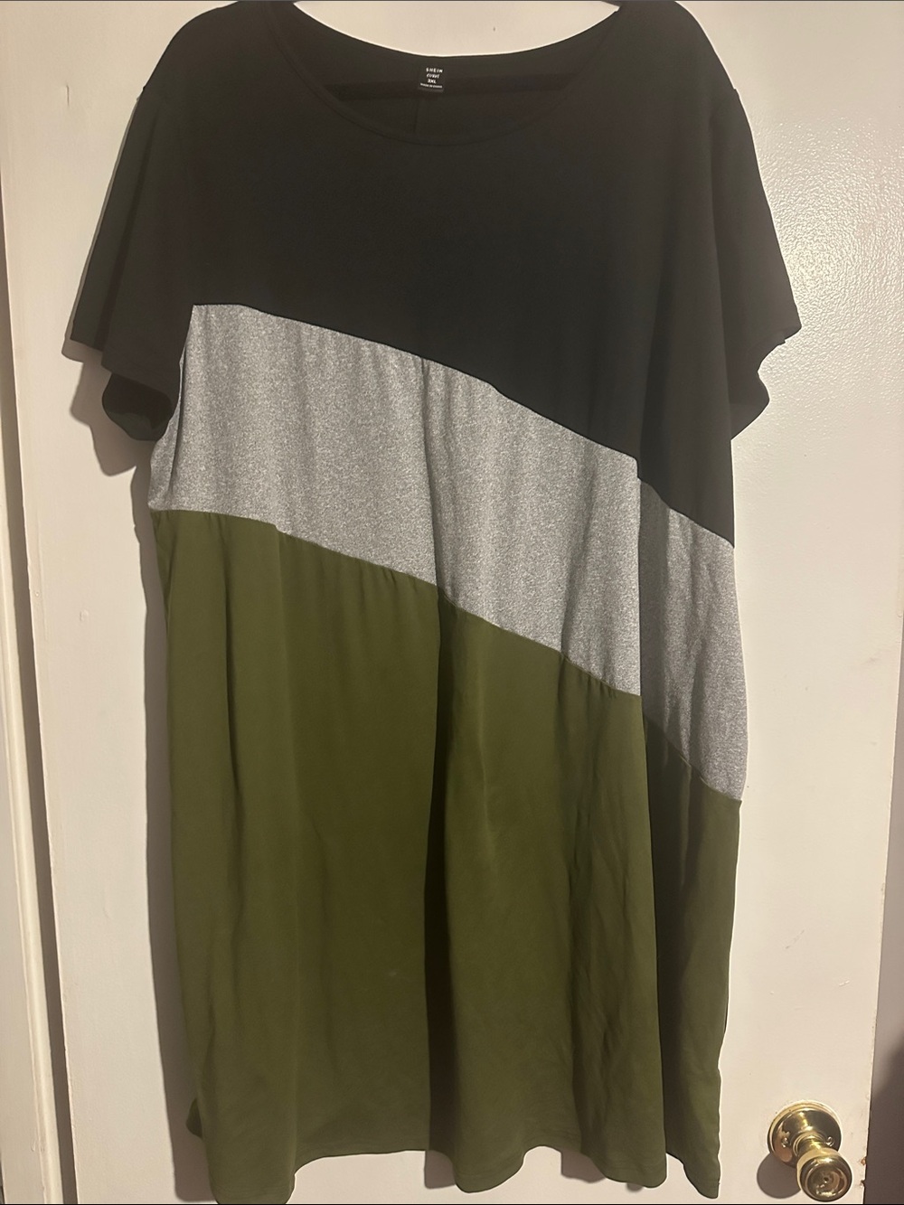 SHEIN Black Silver Olive Colorblock Short Sleeve Dress